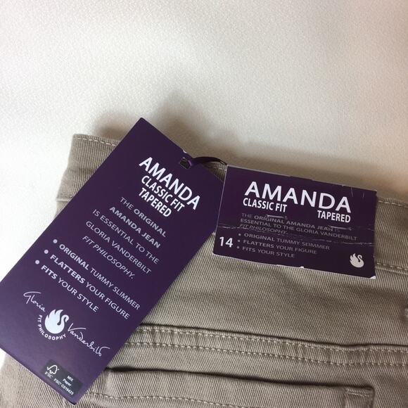 Gloria Vanderbilt Latte Amanda Tapered Jeans, Size 14 - Picture 2 of 7